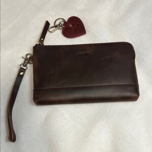 S-ZONE Brown Leather Wristlet Clutch